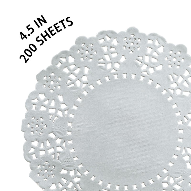gocreate 200 PK Light Grey Lace Doilies 4.5" Round Disposable