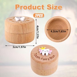MYTOAU 2PCS Tooth Fairy Box, 3D Carved Wooden Holder Cute Tooth Keepsake Box Storage Baby Saver Container Box for Boys Girls Birthday Baby Shower Gifts