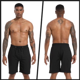 Mens Swim Trunks with Compression Liner, Men Bathing Suit Swimming Trunks 9 Inch Inseam Board Shorts Men's Swimwear with Zipper Pockets, 4 Way Stretch Beach Shorts Quick Dry Swimsuits, 4XL