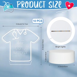 Soaoo Nurses Appreciation Gift Acrylic Night Light with Base LED Night Lamp with Engraved Sayings Thank You Gifts Nurse Assistant Nurse Team Gift CNA Week Nurse Day Gifts(10 Pcs)