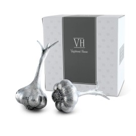 Vagabond House Pewter Garlic Salt and Pepper Metal S/P Shaker Set 5 Inch Long