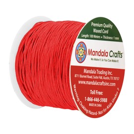 Mandala Crafts 1mm 109 Yards Jewelry Making Crafting Beading Macrame Waxed Cotton Cord Thread (Red)