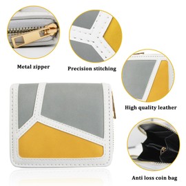 FuninCrea Women's Small Purse Women's Leather Purse with Zip Women's Wallet Accordion-like Compartments for Cards, Coins and Cash, yellow, Minimalist