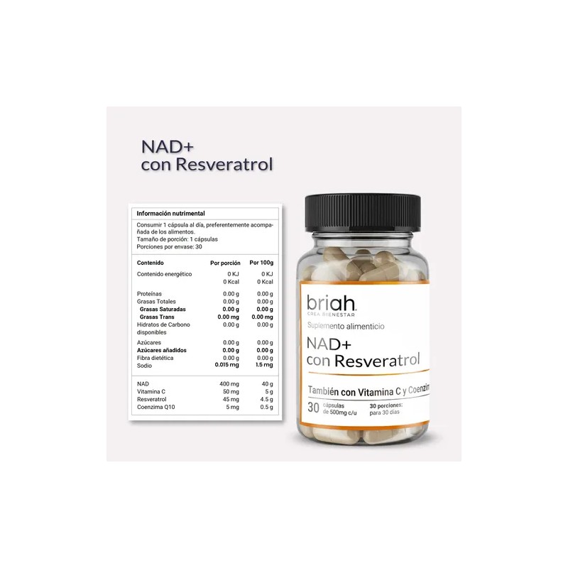 Nad+ Briah 400 Mg Con Resveratrol Energía Y Enfoque 30