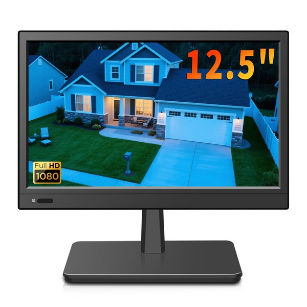 Jexiop 12.5 inch Security Monitor,Small Monitor with Speaker,Remote Control/HDMI/VGA/BNC/RCA Interfaces