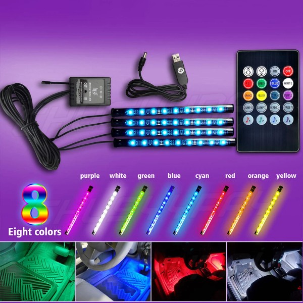CHUSYYRAY Multicolour RGB Car Interior Footwell LED Strip Lights Remote