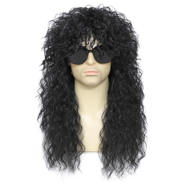 Auguyist Long Curly Wigs for men, Black and Blonde, 70s