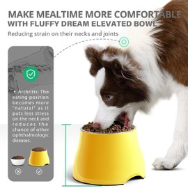Fluffydream Elevated Dog Bowls,[Prevention of Vertebrae Disease] Non-Slip Dog Bowl with Stainless Steel Bowl,High Capacity Dog Food Bowls (LemonYellow, M (540ML / 2 Cups))