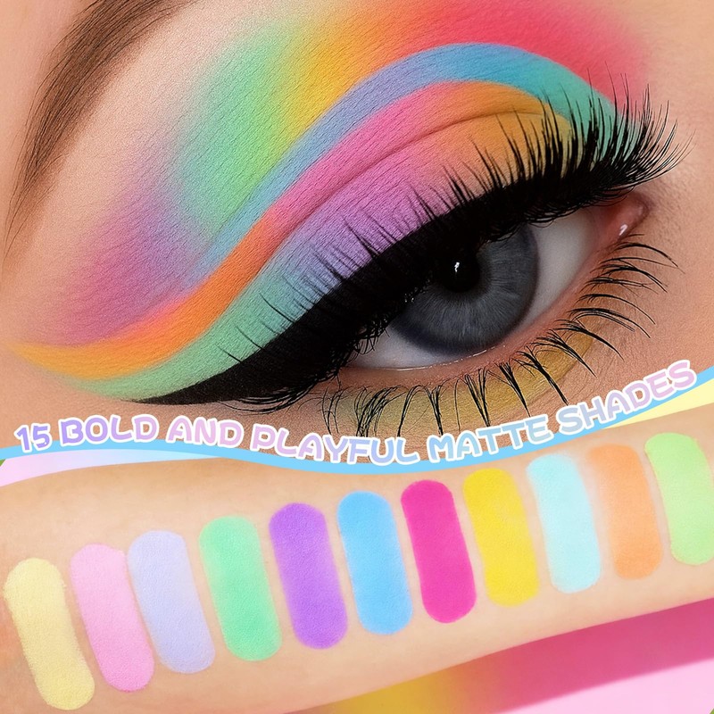 UCANBE Colorful Matte Makeup Eyeshadow Palette, 15 Shades Vibrant MACARON