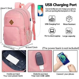 KEOFID Laptop Backpack for Men Women, Large School Backpack for Boys, Girls and Teenagers, Anti-Theft Computer Backpack, 15.6 Inch Laptop, Hand Luggage Backpack (Pink)