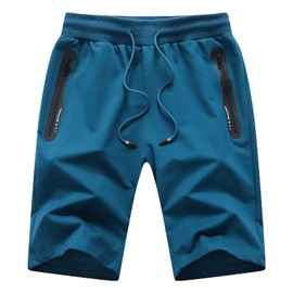 JustSun Men's Cotton Sports Shorts with Zip Pockets, peacock blue
