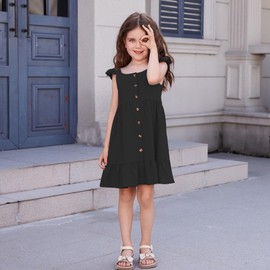 TATAKERI Toddler Baby Girls Summer Dress Ruffle Halter Sleeveless Casual Little Girl Dress with Button 18M-6T Black