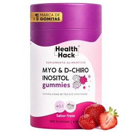 Health Hack Myo y D-Chiro Inositol en Gomitas, Ratio 40:1, 2000 mg Mio y 50 mg D-Chiro Vitamina B8 por Porción, Sabor Fresa, Suplemento Vegano para Mu