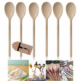Tradeco direct® 12" (300mm) Beechwood Wooden Spoon, Ideal for Baking, Decorating, Engraving Made in The EU. (6 x 12" Spoons)