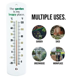 Greenhouse Thermometer - 240 mm Classic Garden Thermometer Gift For Outdoor Use In Garden Greenhouse Shed Allotment Accessories Ideal Gardening Gifts (The garden is my happy place)