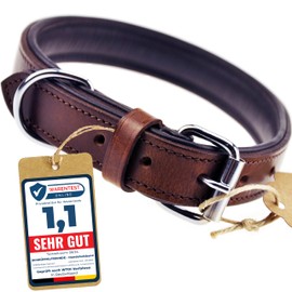Schnüffelfreunde Halsband für Hunde aus Leder, Hundehalsband für den großen, mittleren und kleinen Hund, Lederhalsband gepolstert, robust (L - 36-45cm, Braun)