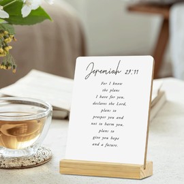 MUBIAO I Know the Plans Bible Verse Desk Decor Rustic Wood Plaque with Stand, Jeremiah 29:11 Scriptures Decor, Christian Wood Sign, 4x5 Inches