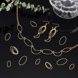 UNICRAFTALE about 36Pcs 3 Sizes 15/20/25mm Stainless Steel Linking Rings Oval Connector Rings Golden Oval Frame Connectors Links Hollow Frame Pendant Earrings Hoops for Earring Necklace Jewelry Making