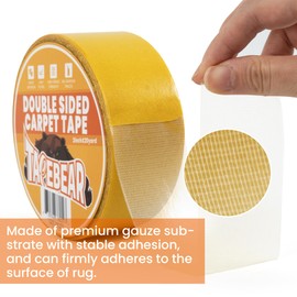 TAPEBEAR Double Sided Carpet Tape 2Inch x 20Yards, Heavy Duty Rug Tape Residue-Free Carpet Gripper for Area Rugs, Wood, Floor, Multipurpose Gripper Non Slip Tape