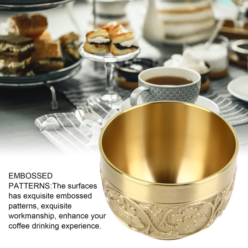Brass Tea Cup Exquisite Embossed Patterns Retro European Small Coffee