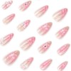 24 Pcs Pink Press on Nails Short Almond Nail Tips,YEFIUO