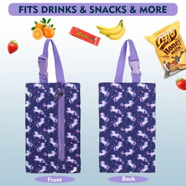 Maplerich Insulated Snack Bag, Freezable Small Cooler Bag with Zipper and Adjustable Buckle, Rectangular Thermal Cooler Bag (Purple Unicorn)