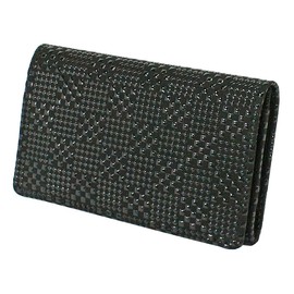 Indenya 2501-01-167 Business Card Holder, Large Capacity, Deer Leather, Black Background x Black Lacquer, Ichimi Checkered Petite, black