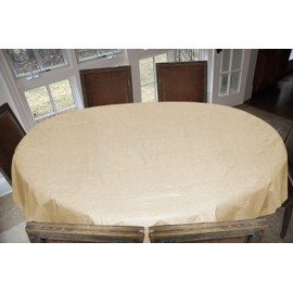 LAMINET Stitched Edge Drop Tablecloth - Basketweave (Beige) - Oval - Fits Tables up to 54 x 72