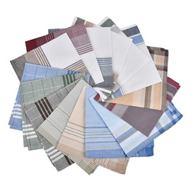 TIMESETL Pack of 15 Men's Handkerchiefs Cotton Fabric Handkerchiefs 40 x 40 cm Men's Fabric Handkerchiefs in Striped Style, Large Pocket Squares Men's Handkerchiefs for Men, Striped style