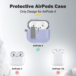 Newseego for AirPods 4 Case with Safety Lock, Cute Solid Color Soft TPU and Hard PC Case with Keychain for Women Girls Men Anti-Lost Shockproof Full Protective Cover for AirPods 4th Generation-Purple