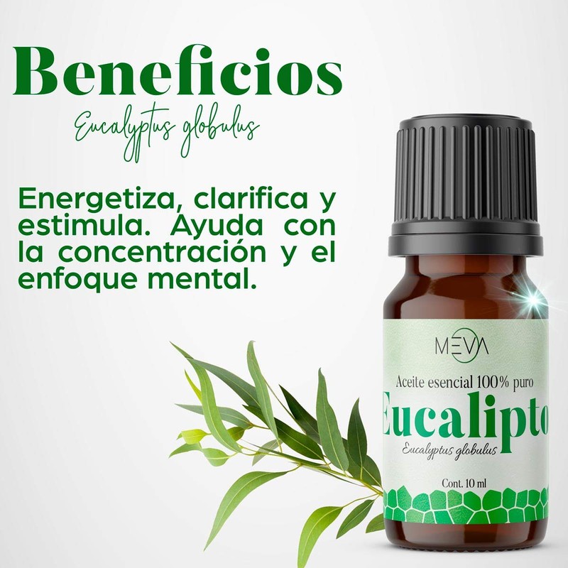 MEVA ACEITE ESENCIAL 100% PURO DIFUSOR MASAJE 10ML (EUCALIPTO)