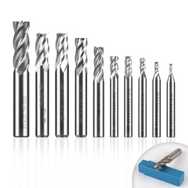 EFUTURETIME 10 Pieces 4 Flutes HSS End Mill Diameter 2-12 mm, CNC Milling Cutter Set, Cylindrical Shank End Mill High-Speed Steel for Aluminium, Wood, Plexiglas, Precision Work