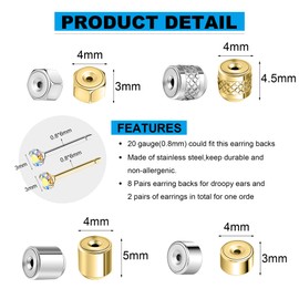 AoedeJ Flat Earring Backs Replacements Locking Pin Backs Earring Lifters Backs for Earrings Gold Earring Backs for Studs Earrings Backs (Gold/Silver)