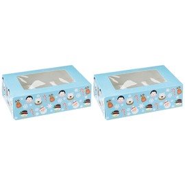 Baked with Love Christmas Friends Cupcake Boxes, Twin Pack, To Carry Tasty Festive Treats, Dual Insert for 6 Standard or 12 Mini Cupcakes or Muffins, Snowman, Santa, Rudolph, And Penguin, Pack of 2