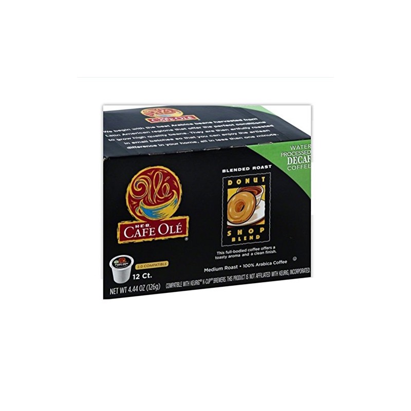 HEB Cafe Ole Donut Shop Blend Coffee DECAF 12 CT