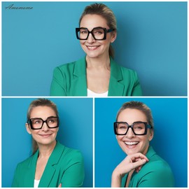 AMOMOMA Trendy Square Reading Glasses for Women,Cute Big Frame Glasses Fashion Computer Eyewear AM6102 C1+C2+C3 2.0 x