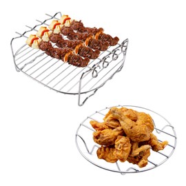 Jomdjmskes Pack of 2 Airfryer Accessories, Hot Air Fryer Accessories, Cooking Grate and Steaming Rack, Grid for Hot Air Fryer, Air Fryer Double Layer Rack, Multi-Purpose Air Fryer Accessories with 4