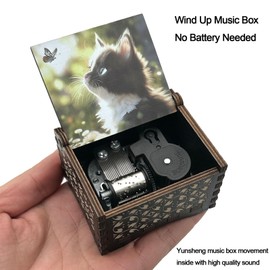 Pursuestar Wooden Wind Up Cat Music Box -You are My Sunshine, Antique Engraved Wood Mechanism Musical Gifts for Cat Lover Girlfriend Wife Mother's Day Anniversary