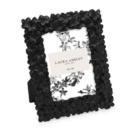 Laura Ashley 2x3 Black Flower Textured Hand-Crafted Resin Picture Frame w/Easel & Hook for Tabletop & Wall Display, Decorative Floral Design Home Décor, Photo Gallery, Art (2x3, Black)