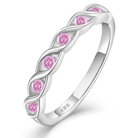 Vesitim Twisted Stackable Rings 925 Sterling Silver Infinity Eternity Ring for Women Birthstone Stacking Band Size 5-10, 8, Created Pink Tourmaline