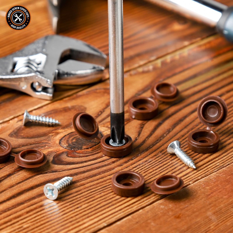HNYYZL Plastic Hinged Screw Covers - Brown, Snap Washer Caps