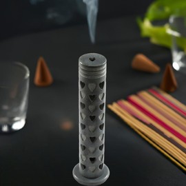 Handcrafted Soapstone Incense Tower – 28cm High – Decorative Incense Holder for Sticks and Cones – Ash Catcher – Aromatherapy and Meditation Accessory