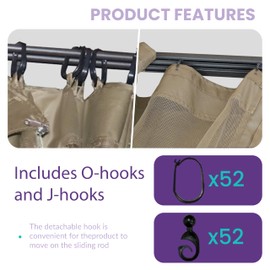 Tradesparker 10x12 Gazebo Replacement Mesh Walls,4-Sided Mosquito Screen Netting with 52Curtain Rings & 52Rail Hooks，Khaki (Universal Fit for Gazebo & Pergola)