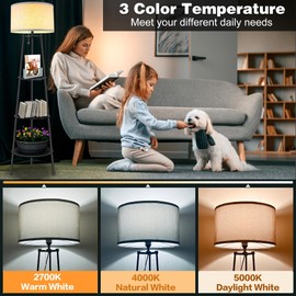 NEFELIBATE Floor Lamp with Shelves, Modern Standing Lamp with 3 Color Temperature LED Bulbs, Corner Floor Lamps for Living Room & Bedroom, Lamparas Elegantes para Sala (Gray Lampshade, 1)