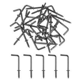 uxcell 50 Pcs L Shape Hooks, 1 Inch Right Angle Hooks Carbon Steel Small Screw in Hooks 7 Shape Right Angle Hook for Hanging, Black Bronze