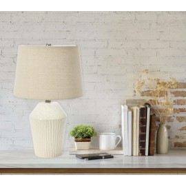 Creative Co-Op 13" Round Stoneware Desk Lamp, White