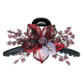 Copper Wire Hair Claw Clips, Hand-woven High-level Design Rhinestones Metal Claw Barrettes for Women Large Plastic Flower Crystal Jaw Clip Styling Accessories for Ladies Thick Thin Hair (Red Flower)