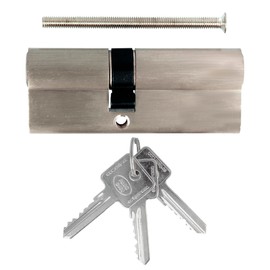 amig 9460-Cylinder Lock 23367, Long Cam, Matte Chrome Brass, 80 (30-50 mm)