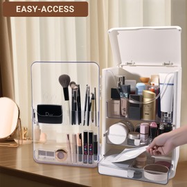 AERCIINC Makeup Organizer with brush organizer for Vanity,Large plastic drawer storage,White bathroom organizers and storage with drawer for Vanity (White)