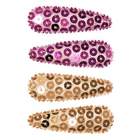 Mia Spirit Snip Snaps Sparkly Sequins Metal Barrettes, For School Spirit, Dance, Cheer, Fashion, For Women and Girls 4pcs (pink/gold)